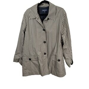 Jones New York Signature Gingham Trench Jacket 2X Black tan Button Front Pockets